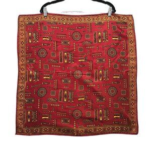 Vintage Lightweight Square‎ Scarf Red Silky Tapestry Gentleman Scholar Elegant